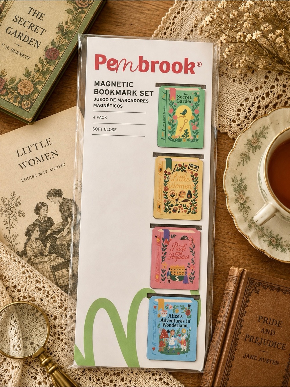 Pembrook Magnetic Bookmarks 4 Pack Vintage Bookworm
